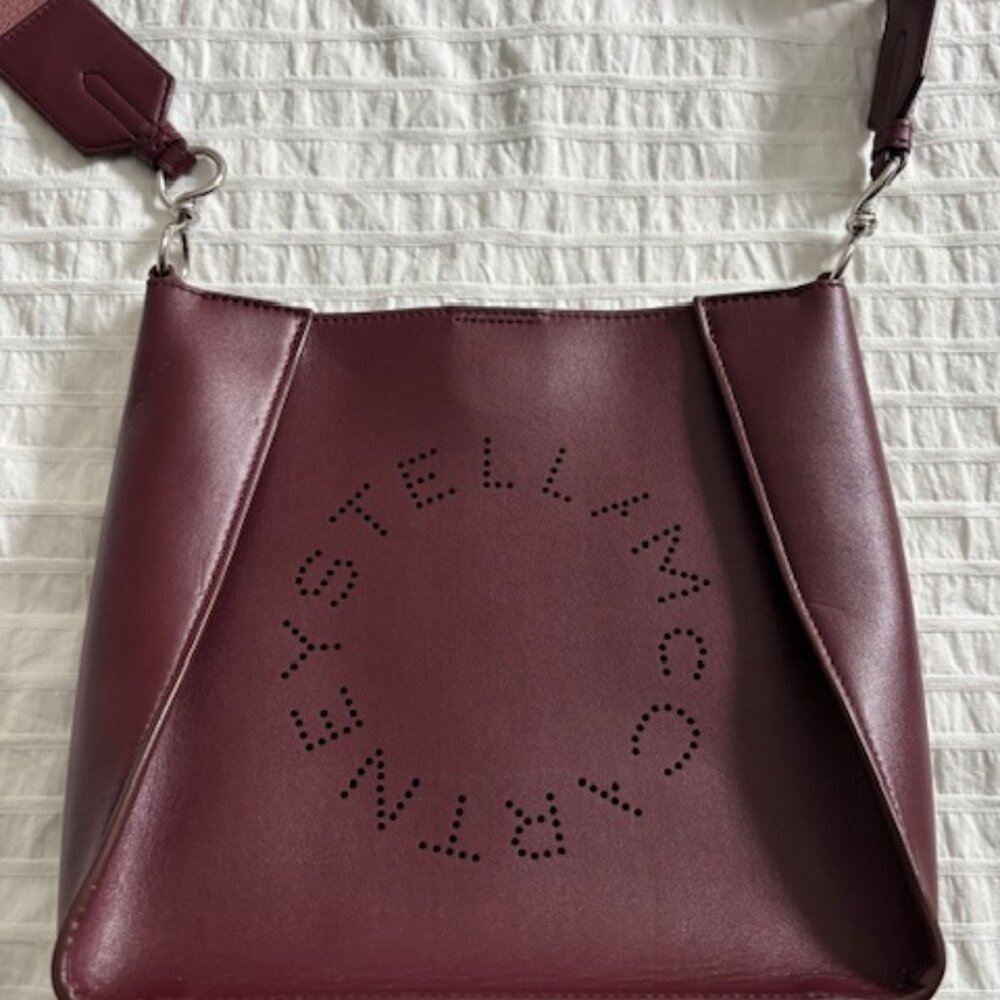 Stella McCartney Eco Alter Nappa Perforated Logo Mini Crossbody, Burgundy